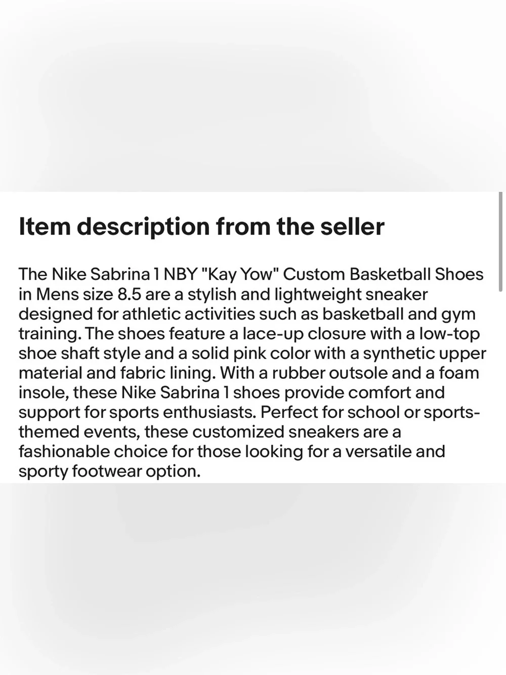 Nike Sabrina 1 NBY “Kay Yow” Custom Basketball Shoes Sneakers Men’s 8.5 Athletic